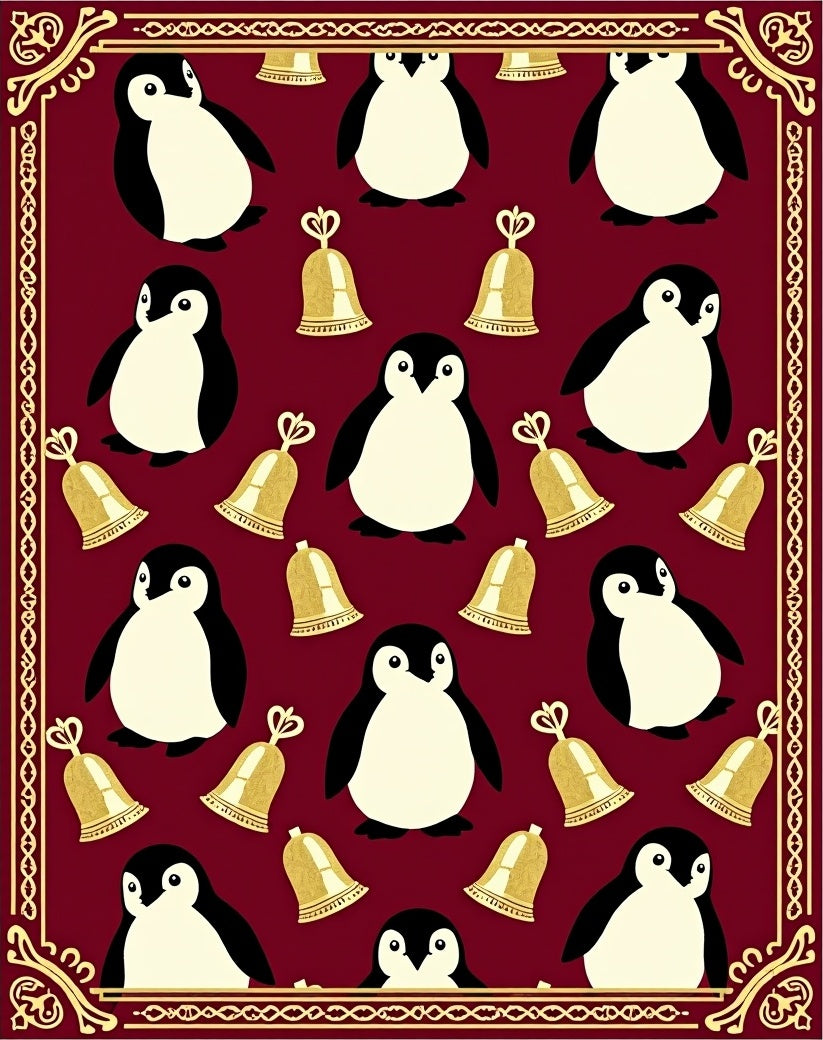 Crimson Penguin and Bells Charm Rug