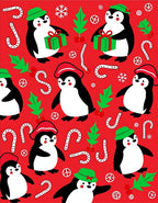 Christmas Penguins Candy Cane Holly Medley Rug