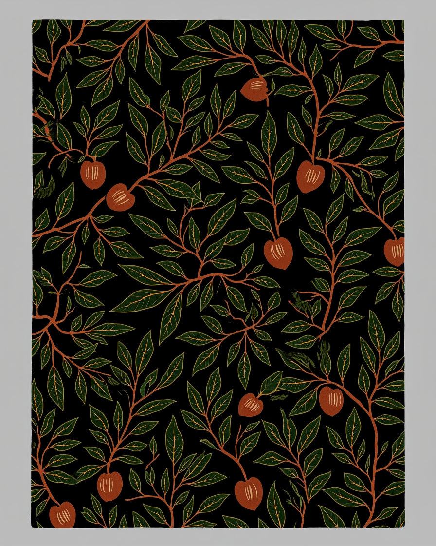 Dark Garden Lush Green Fruit Branches Rug