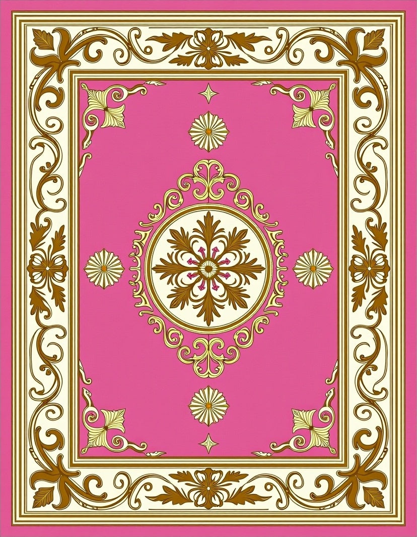 Ornate Pink Gold Floral Medallion Rug