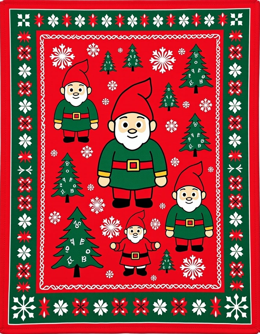 Festive Red Gnome Snowflake Christmas Rug