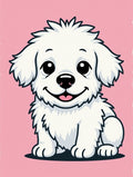 Cute White Fluffy Dog Portrait Pink Rug