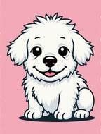 Cute White Fluffy Dog Portrait Pink Rug