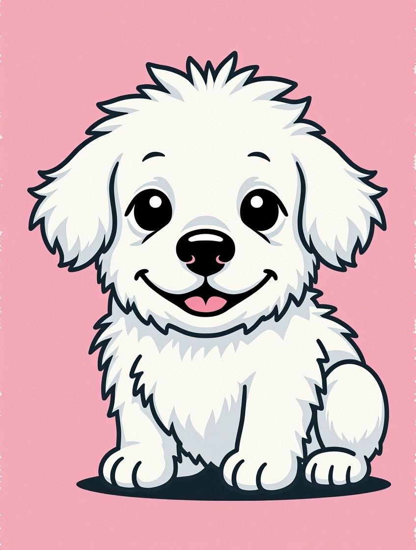 Cute White Fluffy Dog Portrait Pink Rug