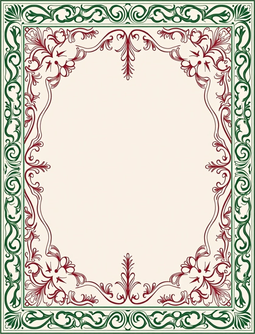 Crimson Green Classic Floral Border Rug