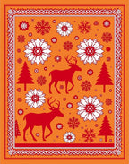 Red Deer Snowflake Christmas Orange Border Rug