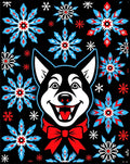 Black Husky Red Bow Snowflake Field Rug