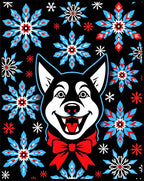 Black Husky Red Bow Snowflake Field Rug