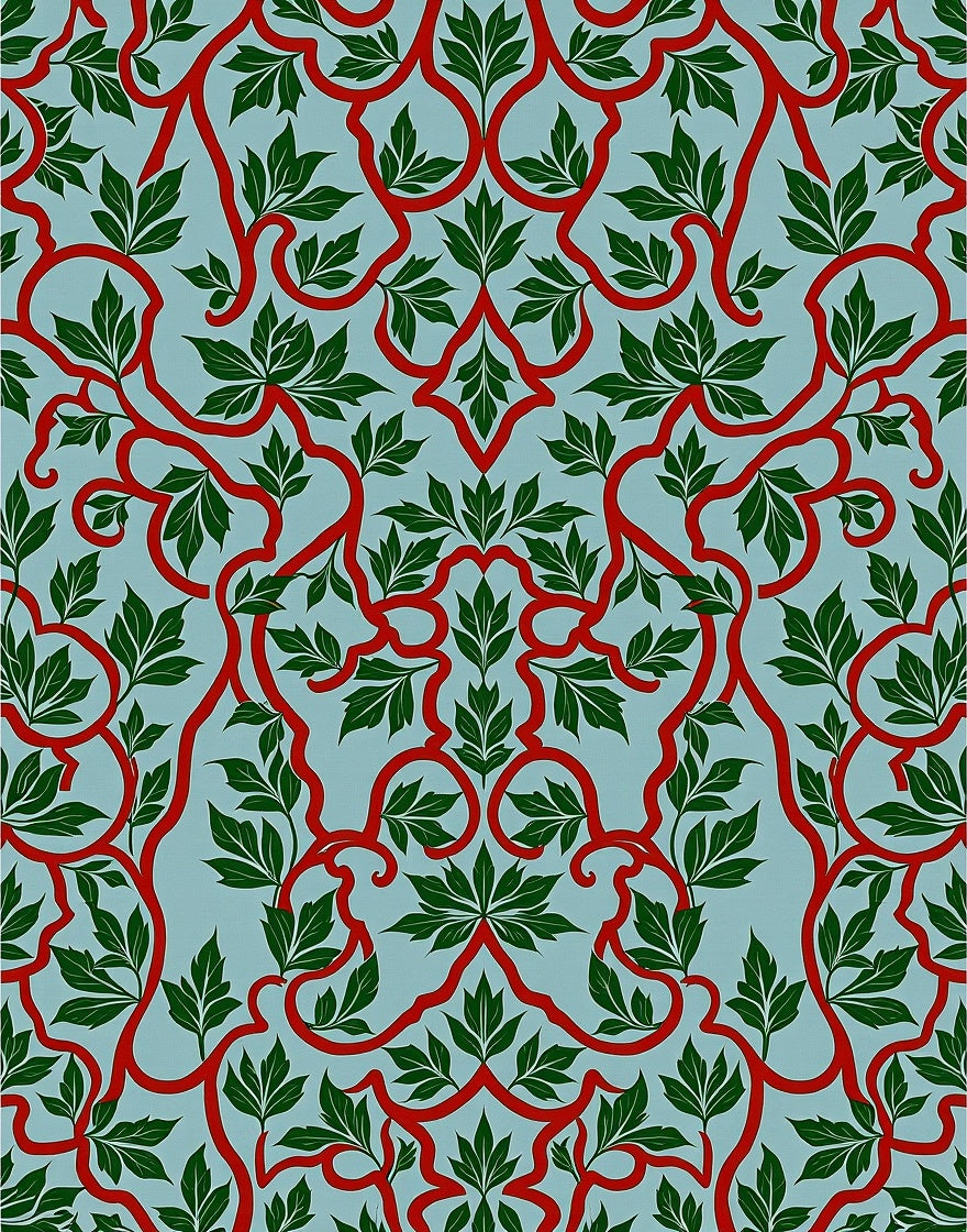 Crimson Vine Green Leaf Foliage Rug