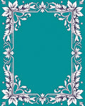 Elegant White Floral Border Teal Rug