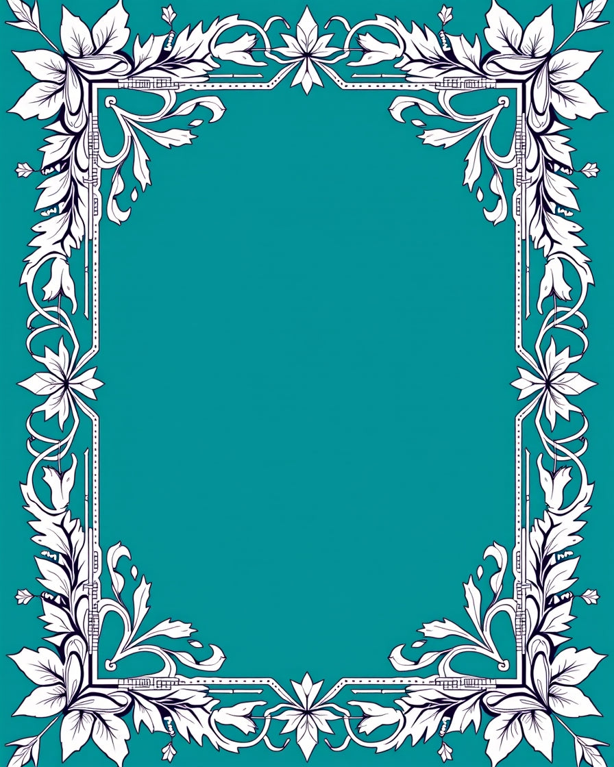 Elegant White Floral Border Teal Rug
