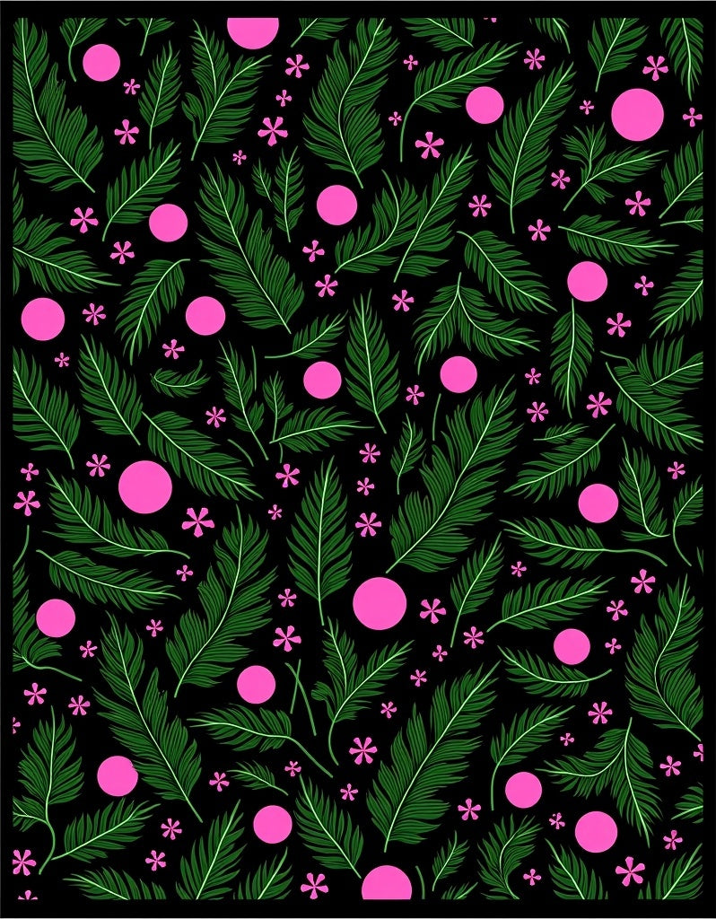 Vibrant Green Feather Pink Dot Garden Rug