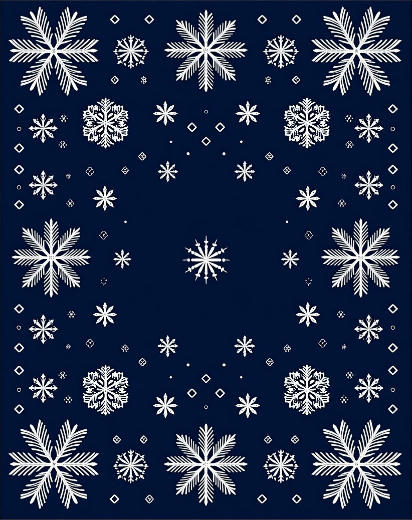 White Snowflakes On Navy Blue Rug
