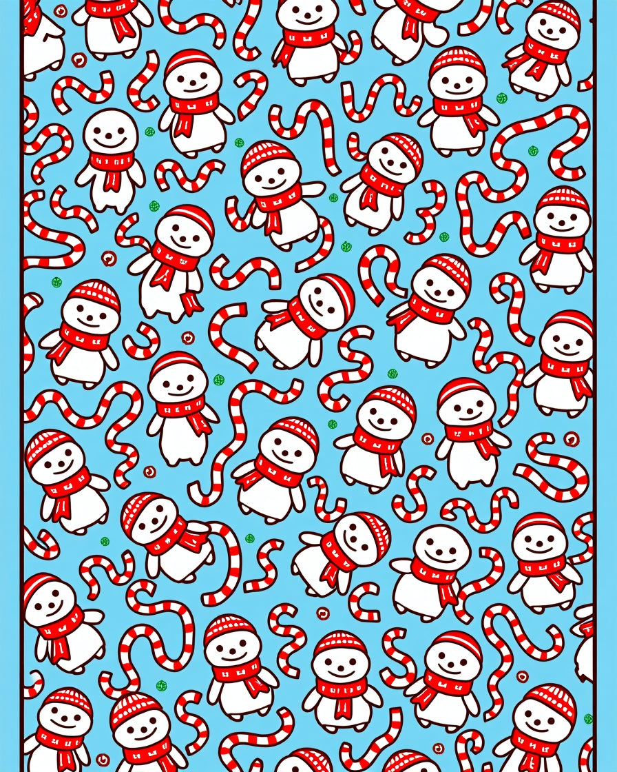 Cute Snowman Red Scarf Candy Cane Background Rug