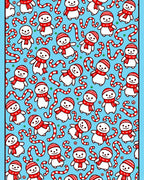 Cute Snowman Red Scarf Candy Cane Background Rug