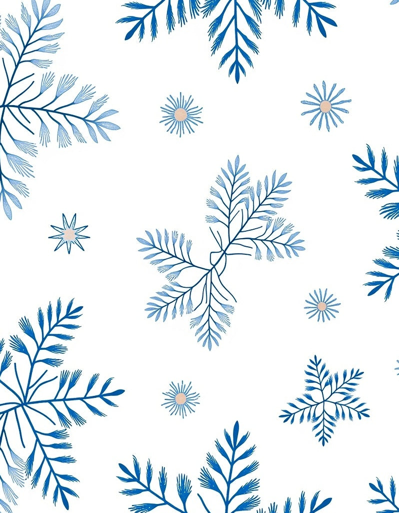 Delicate Blue Botanical Snowflakes Rug