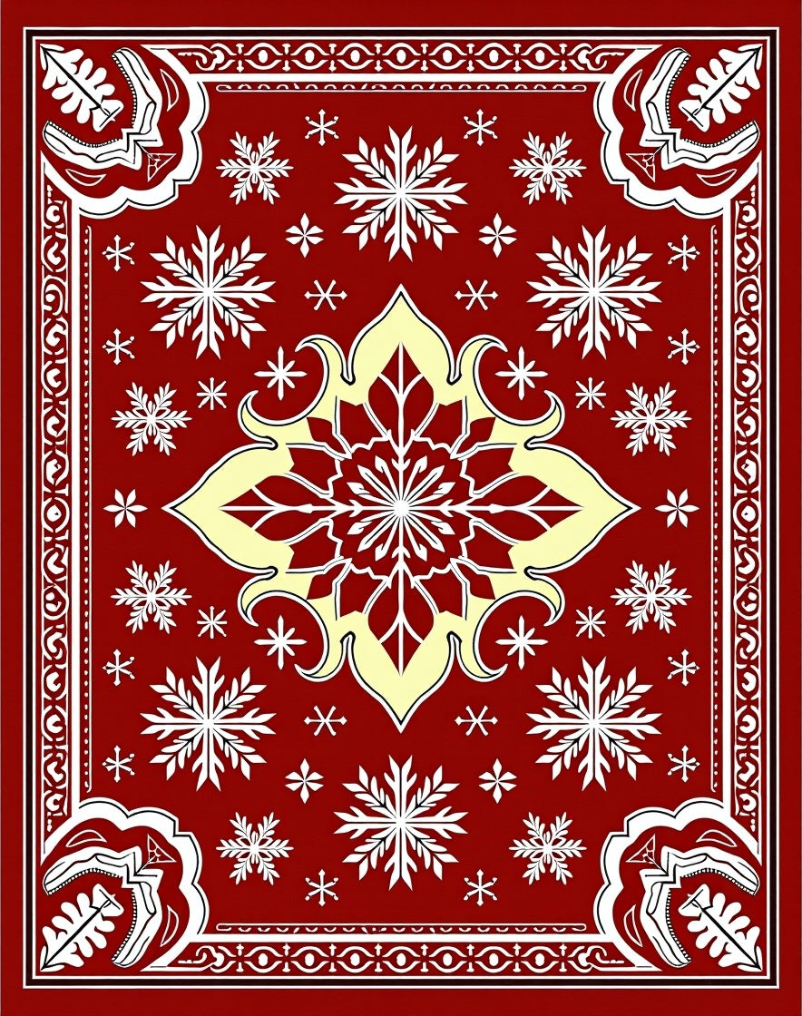 Crimson Snowflakes Floral Medallion Rug