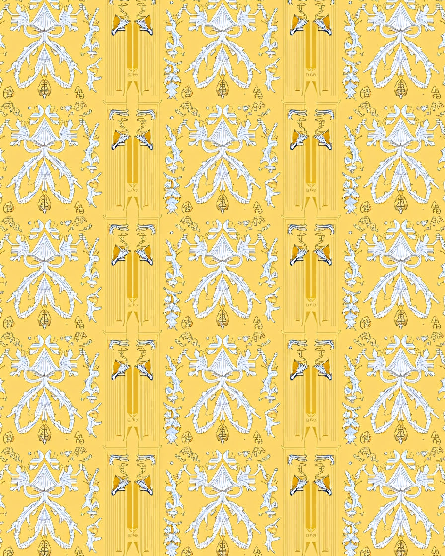 Yellow White Art Nouveau Floral Arch Rug