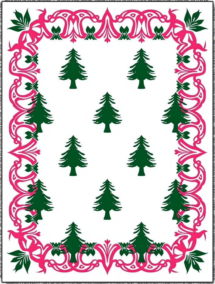 Pink Evergreen Boughs Border Rug