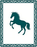 Teal Silhouette Rearing Horse Border Rug