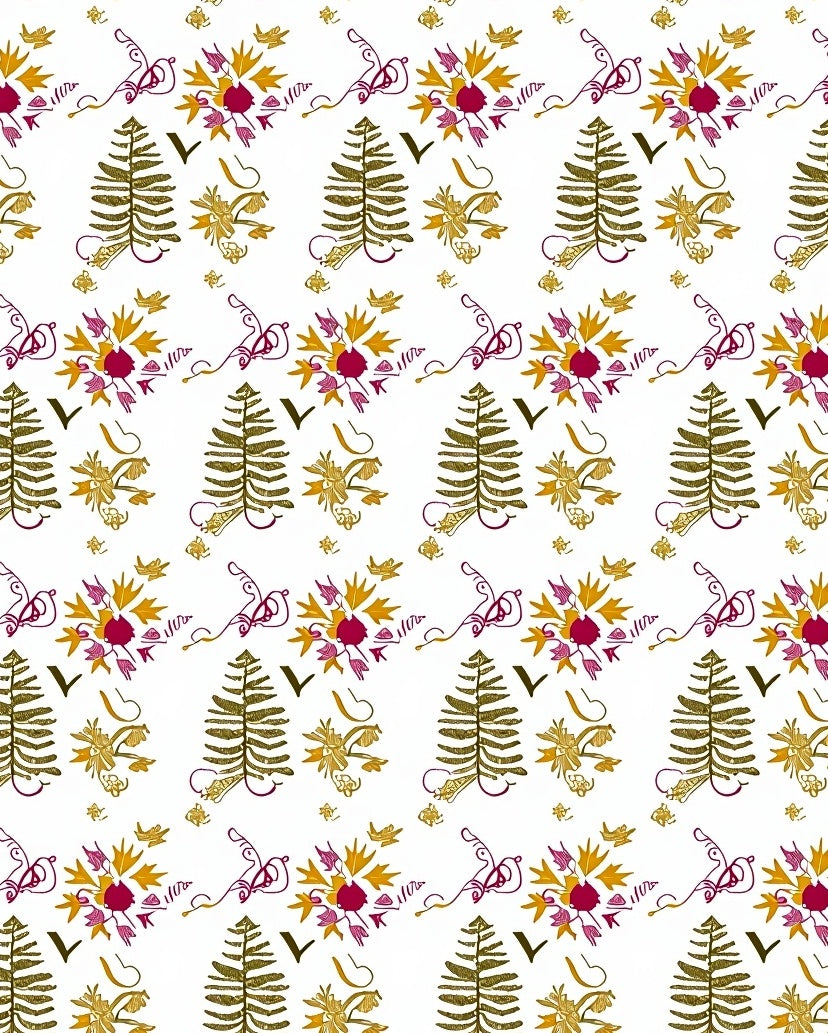 Gold Leafy Vine and Floral Rug