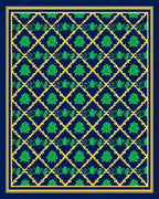 Deep Blue Lattice Green Floral Medallion Rug