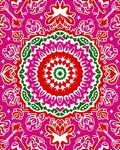 Vibrant Pink Red Green Mandala Medallion Rug