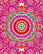 Vibrant Pink Red Green Mandala Medallion Rug