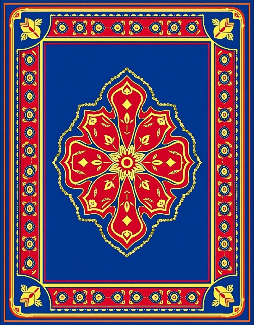 Bold Red Yellow Flower Medallion Rug
