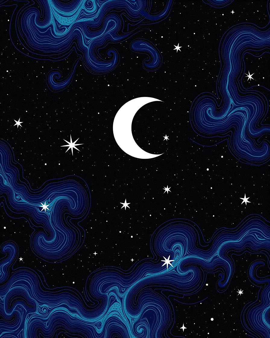 Celestial Blue Swirls Crescent Moon Rug