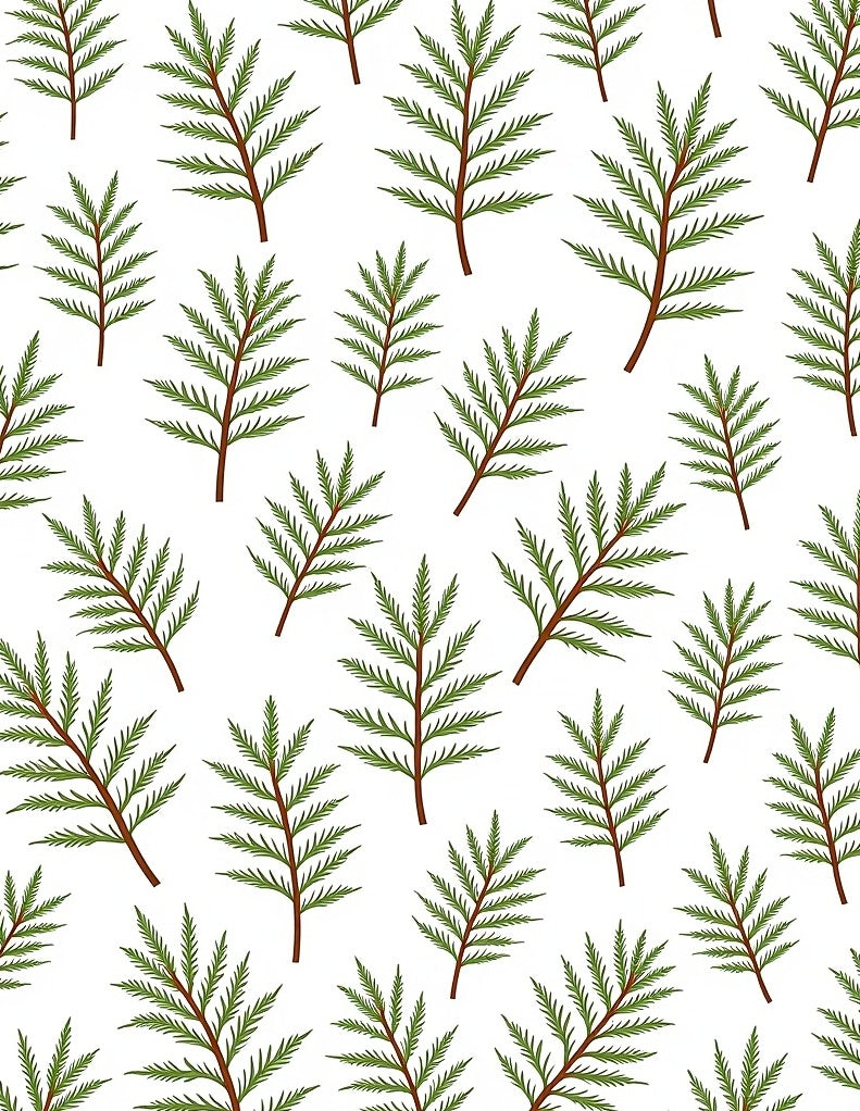 Green Fern Branch Repeating Pattern Rug