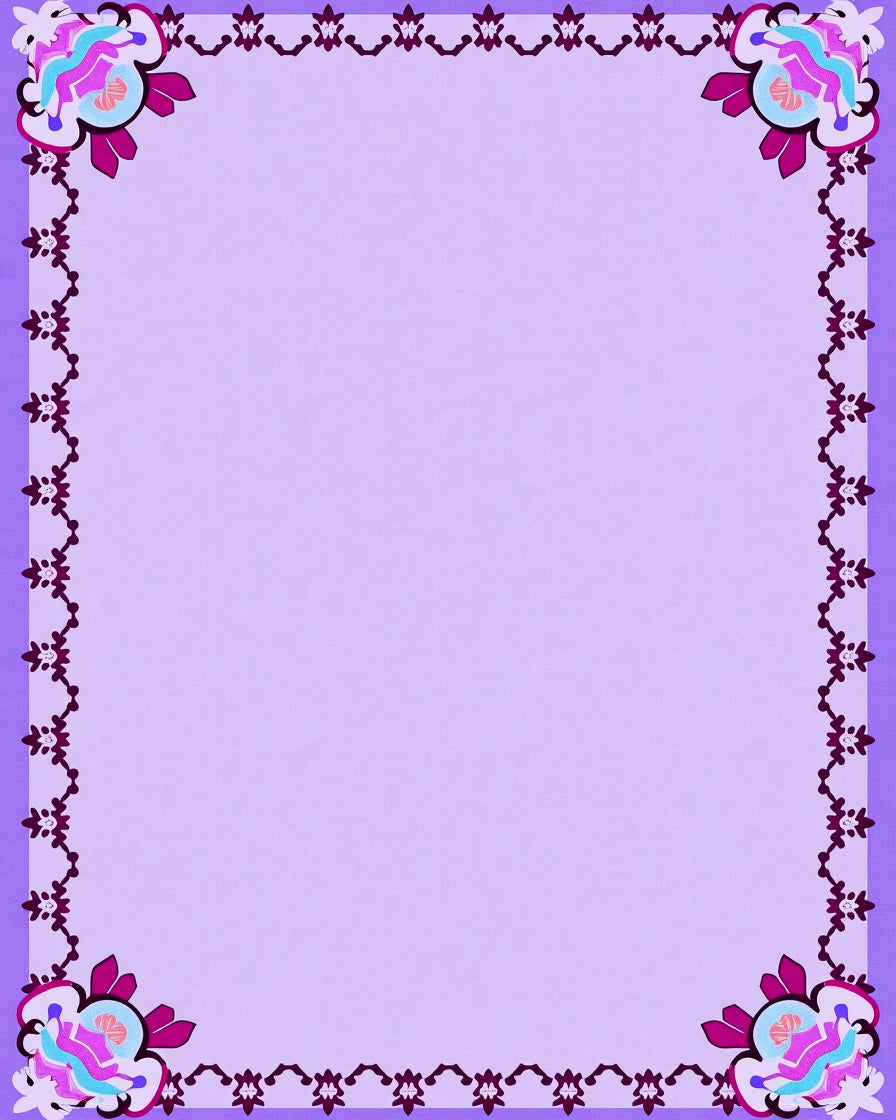 Purple Floral Corner Border Rug