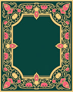 Elegant Pink Floral Gold Border Rug