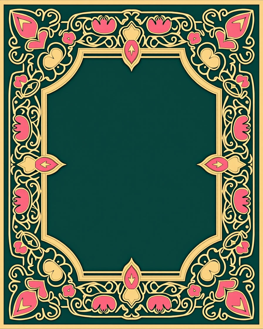 Elegant Pink Floral Gold Border Rug