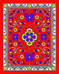 Vibrant Red Butterfly Garden Medallion Rug
