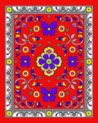 Vibrant Red Butterfly Garden Medallion Rug