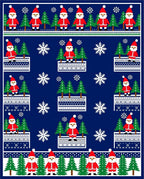 Festive Blue Santa Claus Trees Snowflakes Rug