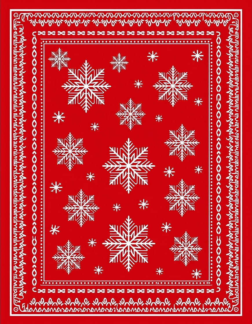 Red Snowflake Holiday Border Rug