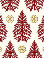 Crimson Pine Trees Gold Snowflakes Rug
