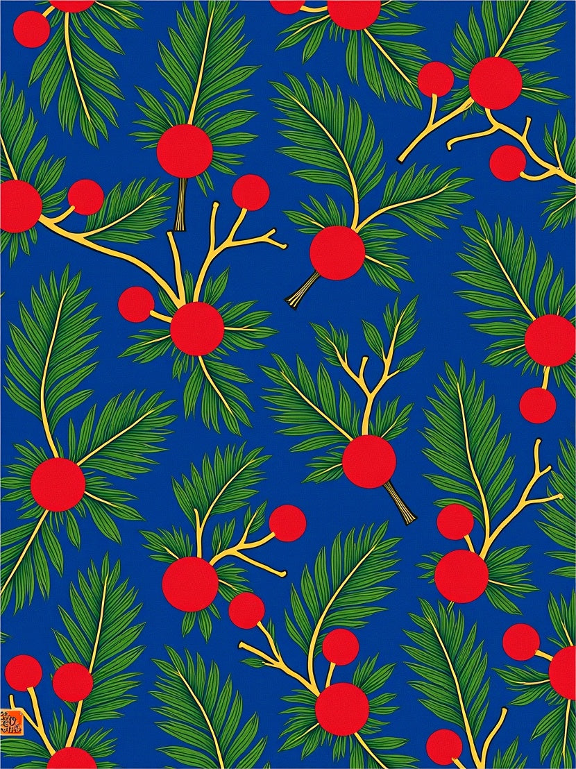 Blue Red Berry Foliage Repeat Rug
