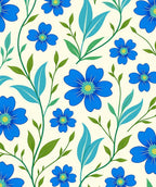 Blue Floral Vine Whimsical Botanical Rug