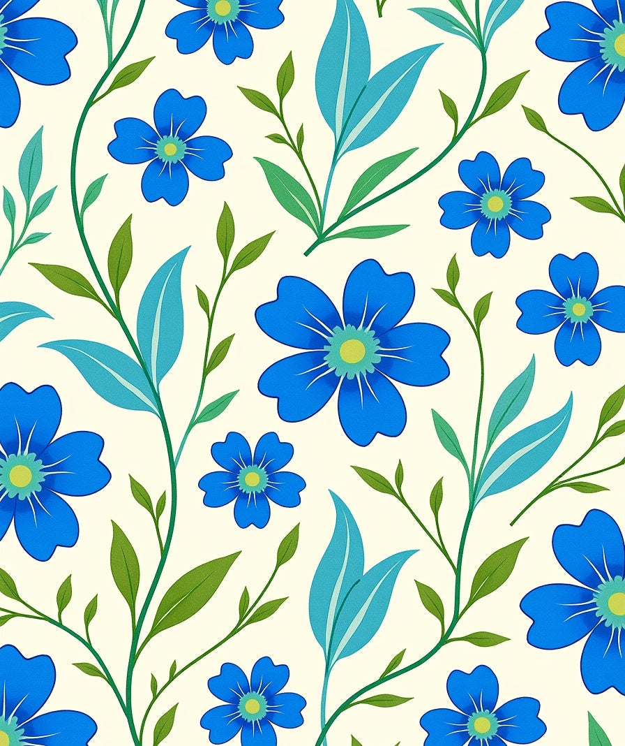 Blue Floral Vine Whimsical Botanical Rug