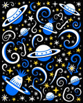 Cosmic Blue White Yellow Planets Swirls Rug