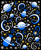 Cosmic Blue White Yellow Planets Swirls Rug