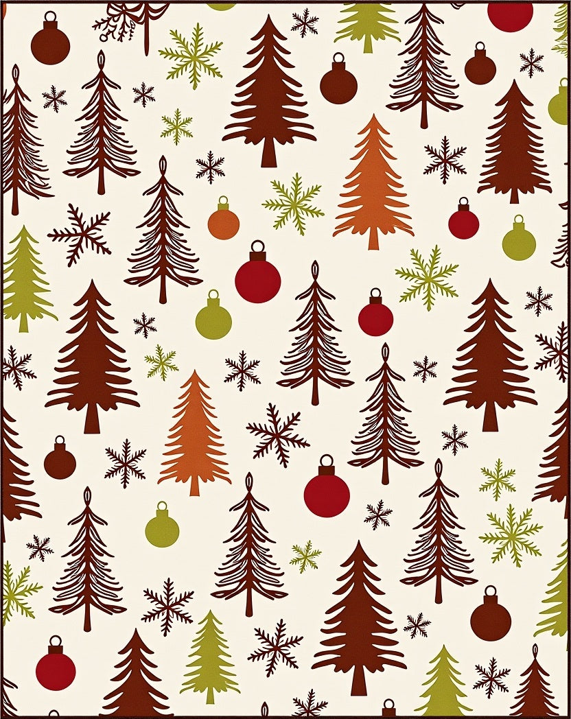 Festive Christmas Trees Ornament Snowflakes Rug