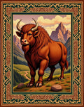 Majestic Bison Mountain Landscape Frame Rug