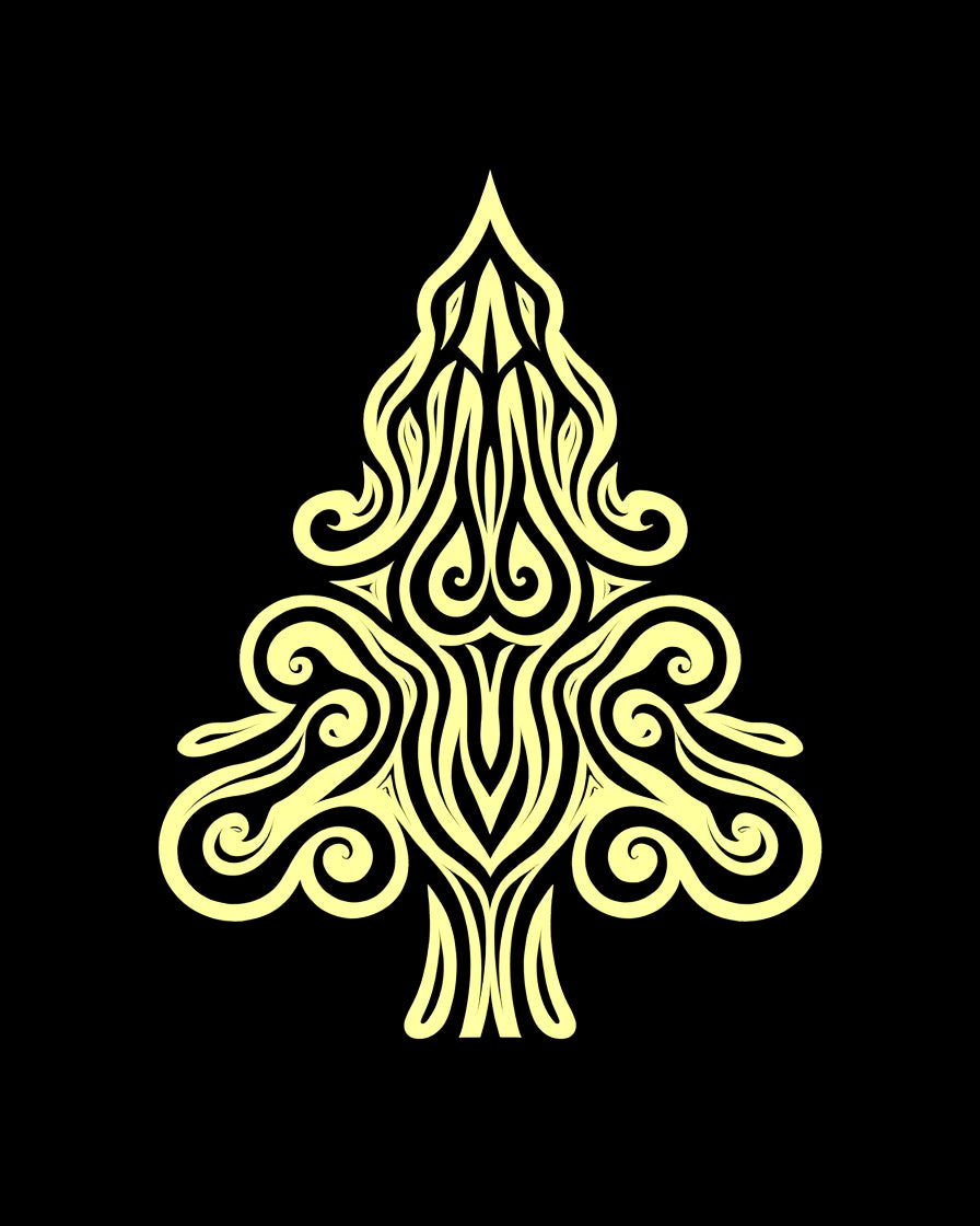Pale Yellow Tribal Tree Swirls Rug