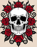 Edgy Red Rose Skull Tattoo Rug