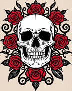Edgy Red Rose Skull Tattoo Rug