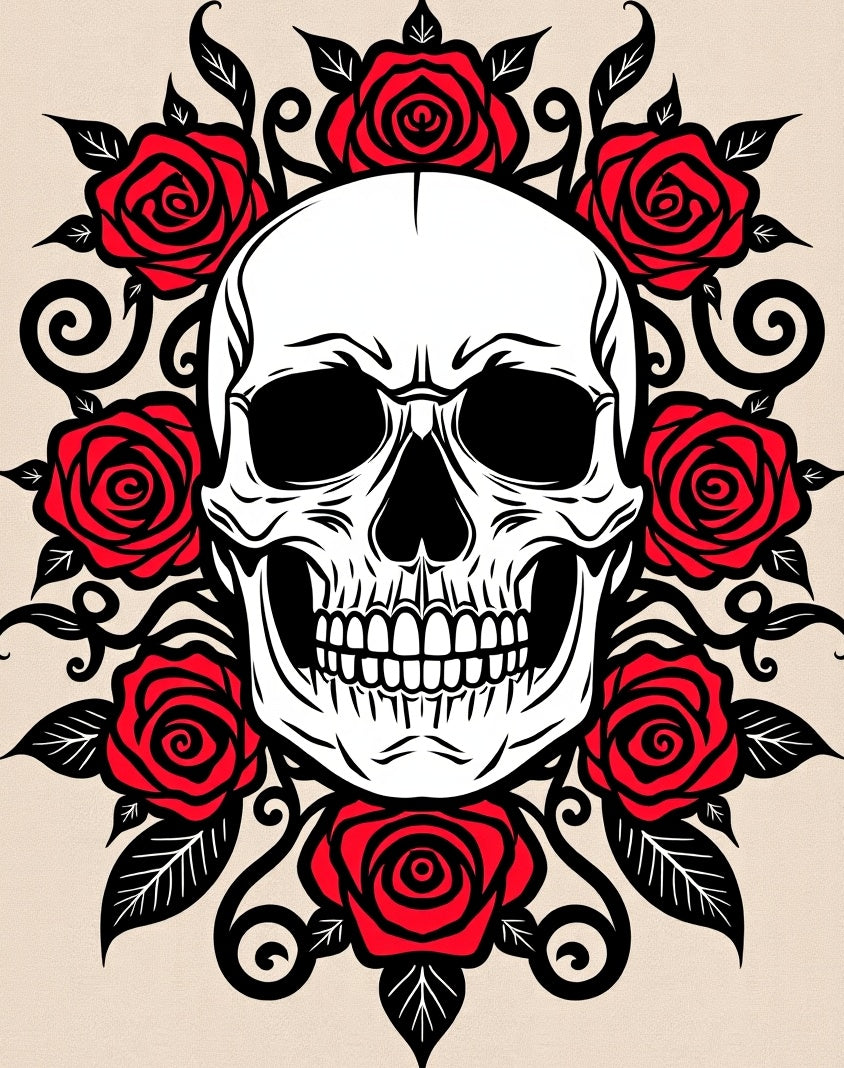 Edgy Red Rose Skull Tattoo Rug